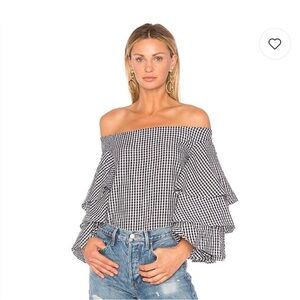 Revolve Endless Rose Women's Black and White Gingham Off-Shoulder Top